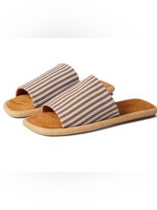 Robert Clergerie Shoes - Robert Clergerie Brown and White Striped Slide Sandals